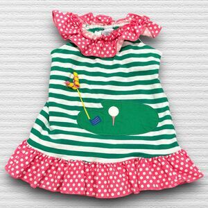 Bailey Boys Baby Dress 12M Golf Green Stripe Pink Ruffle USA Play